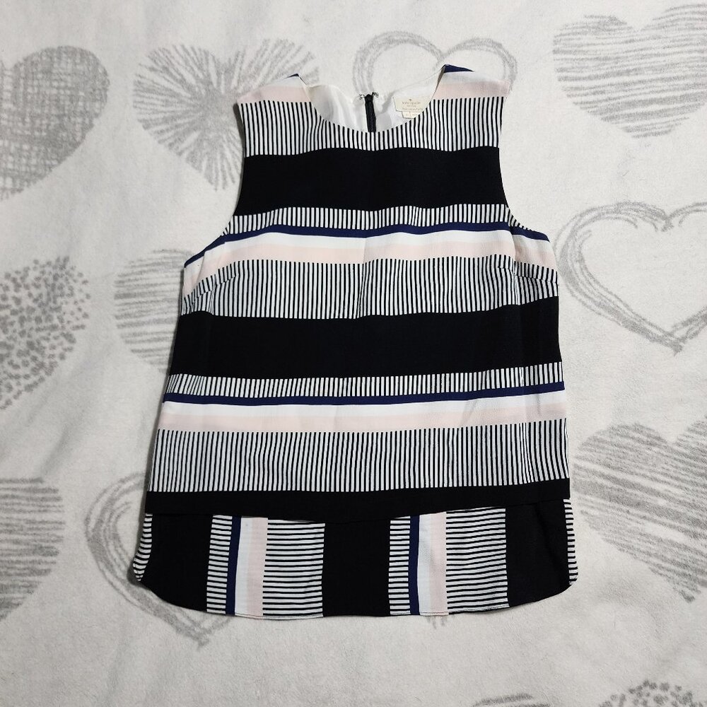 Kate Spade New York Striped Sleeveless Top Black White Blush Blue Sz S‎